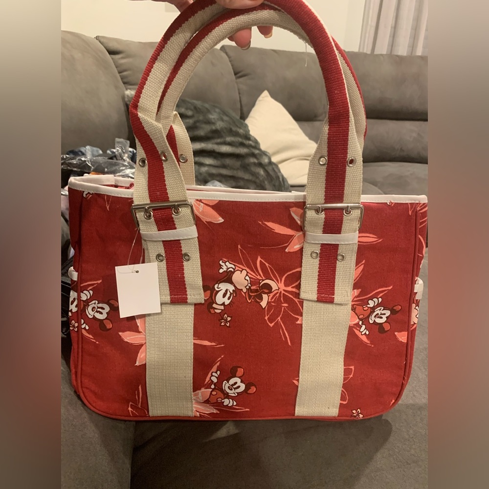 Disney Hawaiian Minnie Mouse Canvas burgundy purse